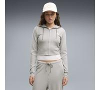 Hoodie PUMA "Essentials Slim Gerippte Kapuzenjacke Damen", Damen, Gr. S, mouse gray heather beige, Obermaterial: 46% Polyester, 4% Elasthan, 50% Viskose, slim fit, Sweatshirts Hoodie (79691264-S) mous