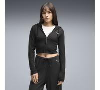 Hoodie PUMA "Essentials Slim Gerippte Kapuzenjacke Damen", Damen, Gr. XL, schwarz, Obermaterial: 46% Polyester, 4% Elasthan, 50% Viskose, slim fit, Sweatshirts Hoodie (81191238-XL) schwarz