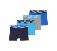 Boxershorts PUMA "PUMA BOYS EVERYDAY BASIC BOXERS 4P ECOM", Herren, Gr. 158/164, blau (blau, grau), Obermaterial: 95% Baumwolle, 5% Elasthan, mehrfarbig, bedruckt, eng, Unterhosen, mit farblich abgese
