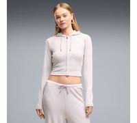 Hoodie PUMA "Essentials Slim Gerippte Kapuzenjacke Damen", Damen, Gr. M, beige (misty pink heather), Obermaterial: 46% Polyester, 4% Elasthan, 50% Viskose, slim fit, Sweatshirts Hoodie (91231601-M) mi