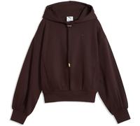 Hoodie PUMA "HER Relaxed Fleece Hoodie Damen", Damen, Gr. XS, braun (chocolate fondue braun), Obermaterial: 32% Polyester, 68% Baumwolle. Kapuzenfutter: 100% Baumwolle. Rippe: 3% Elasthan, 97% Baumwol