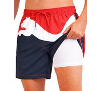 Puma Herren-Badeanzug, schnell trocknend, mit Netz-Kompressionsfutter, 20,3 cm Schrittlänge (Größe S-XL), Marineblau/rote Katze, Large