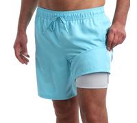 Puma Herren-Badeanzug, schnell trocknend, mit Netz-Kompressionsfutter, 20,3 cm Schrittlänge (Größe S-XL), Blau/Aqua, L