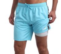 Puma Herren-Badeanzug, schnell trocknend, mit Netz-Kompressionsfutter, 20,3 cm Schrittlänge (Größe S-XL), Blaues Aqua-Taping, L