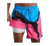 Puma Herren-Badeanzug, schnell trocknend, mit Netz-Kompressionsfutter, 20,3 cm Schrittlänge (Größe S-XL), Blau/Rosa Katze, Medium