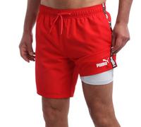 Puma Herren-Badeanzug, schnell trocknend, mit Netz-Kompressionsfutter, 20,3 cm Schrittlänge (Größe S-XL), Rotes Klebeband, L