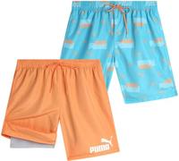 PUMA Herren-Badeanzug, schnell trocknend, mit Netz-Kompressionsfutter, 20,3 cm Schrittlänge (S-XL), Pfirsich/Blau, Aquamarin, L