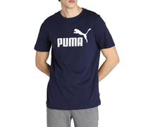 PUMA Herren Baumwoll-Shirt mit großem PUMA-Schriftzug Rundhals-Shirt Sport-Shirt 854742 05 Dunkelblau/Weiß S