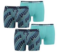 PUMA Herren Boxershorts, 4 Stück, Pants, Shorts, modern, Schriftzug Print (4 / (S), Herstellerfarbe:Navy/Aqua)