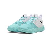 Basketballschuh PUMA "Court Pro 3 Mid Basketballschuhe Jugendliche", Kinder, Gr. 38,5, blau (weiß schwarz elektro aqua blau), Obermaterial: Synthetik, Textil. Futter: Textil. Innensohle: Textil. Laufs