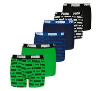 PUMA Jungen Boxer Shorts, 6er Pack - Everyday Logo Print Boxers ECOM 6P, Cotton Stretch Schwarz/Blau/Grün 122-128