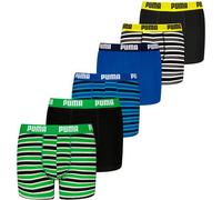 PUMA Jungen Boxer Shorts, 6er Pack - Everyday Striped Boxers ECOM 6P, Cotton Stretch, Streifen Schwarz/Blau/Grün / 122-128 122/128 Mehrfarbig