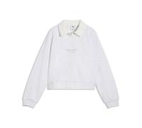 Sweatshirt PUMA "CLASS RELAXED SHORT LENGHT LONGSLEEVE POLO FL G", Mädchen, Gr. 140, weiß (weiß glow heather), Fleece, Obermaterial: 68% Baumwolle, 32% Polyester, bedruckt, relaxed fit kurz, Rundhals,