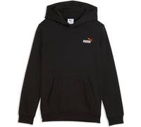 Kapuzensweatshirt PUMA "ESS 2 COLOR SMALL NO 1 LOGO HOODIE FL B", Jungen, Gr. 128, puma schwarz, rotflash, Fleece, Obermaterial: 66% Baumwolle, 34% Polyester, bedruckt, regular fit normal, angesetztes