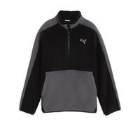 Sweatshirt PUMA "ESS ELEVATED WINTERIZED RELAXED HALF-ZIP", Mädchen, Gr. 152, schwarz-weiß (puma schwarz), Fleece, Obermaterial: 100% Polyester, relaxed fit normal, Rundhals, angesetztes Bündchen, Swe