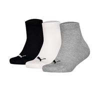 PUMA Kinder Quarter Socken, 3er Pack - Plain Quarter 3P, Logos, einfarbig Schwarz/Weiß/Grau 27-30