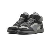Sneakerboots PUMA "REBOUND SLAM MID COZY AC PS", Mädchen, Gr. 34, grau (gray echo, slate sky, puma schwarz), Synthetik, mehrfarbig, Schuhe Sneakerboots, Winterschuhe, Schnürboots, Sneaker (90858764-34