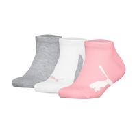 PUMA Kinder Sneakersocken, 3er Pack - BWT Sneaker 3P, Logos, einfarbig Grau/Weiß/Rosa 31-34