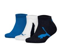 PUMA Kinder Sneakersocken, 3er Pack - BWT Sneaker 3P, Logos, einfarbig Schwarz/Weiß/Blau 31-34