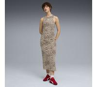 Sweatkleid PUMA "LEO LUXE Slim Kleid mit Allover-Print Damen", Damen, Gr. XL, Normalgrößen, alpine snow ice coffee weiß, Obermaterial: 5% Elasthan, 95% Baumwolle, slim fit, Kleider (52157145-XL) alpin