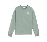 Sweatshirt PUMA "PUMA CLASS Bequemer Crewneck mit Waschung Damen", Damen, Gr. XL, grün moon, Obermaterial: 32% Polyester, 68% Baumwolle; Rippe: 3% Elasthan, 97% Baumwolle, comfort fit, Rundhals, Langa