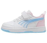 Sneaker PUMA "REBOUND V6 LO JELLY HEAVEN AC PS", Mädchen, Gr. 34, puma weiß, vibrant blau, pink shimmer, Synthetik, unifarben, Schuhe Sneaker, für Kinder, mit leicht profilierter Gummilaufsohle (12130