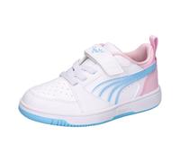 Sneaker PUMA "REBOUND V6 LO JELLY HEAVEN AC PS", Mädchen, Gr. 34, puma weiß, vibrant blau, pink shimmer, Synthetik, unifarben, Schuhe Sneaker, für Kinder, mit leicht profilierter Gummilaufsohle (12130