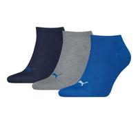 Sneakersocken PUMA "PUMA UNISEX SNEAKER PLAIN 3P", Herren, Gr. 43-46, blau (1x royalblau, 1x grau, meliert, 1x marine), Baumwollmischung, meliert, unifarben, Socken Sneakersocken, mit kleinem Logo (57
