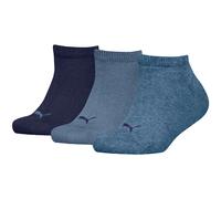 PUMA Kinder Sneakersocken, 3er Pack - Plain Sneaker 3P, Logo, einfarbig Denim Blau 35-38