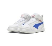 PUMA Jungen Unisex Kinder Rebound V6 MID AC+ PS Sneaker, White-Vivid Blue-Feather Gray, 28 EU