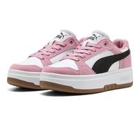 Sneaker PUMA "Rebound Femme Low Suede Sneakers Damen", Gr. 40.5, schwarz-weiß (weiß schwarz poised pink), Obermaterial: Synthetik, Kuhleder, Textil; Futter: Textil; Laufsohle: Gummi, Schuhe (87035932-