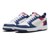 Sneaker PUMA "REBOUND V6 LO JR", Damen, Gr. 37, blau jewel, feather gray, puma weiß, Synthetik, mehrfarbig, Schuhe Sneaker, mit Schnürverschluss, dämpfendes Fußbett, aus Synthetik (78253211-37) blau j