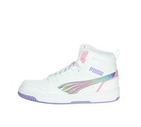 Sneaker PUMA "REBOUND V6 MID BOUNCY SKY JR" Gr. 37,5, blau (puma white, lavender alert, mauved out) Schuhe (50067714-37,5) puma white, lavender alert, mauved out