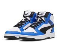 PUMA Unisex Kinder Rebound V6 Mid Jr Turnschuhe, Puma White Puma Black Racing Blue, 35.5 EU