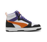 Puma Rebound V6 Mid-Top Sneaker Kinder 17 - club navy/puma white/silver mist 38.5 für Kinder, weiß, Größe 35 ½ EU / 3 Kids UK
