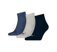 Puma Quarter-Socken – Einfarbig – Unisex – 3er-Pack – Navy/Grau (Nightshadow Blue) 35-38
