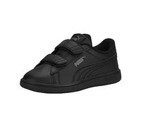 PUMA Unisex-Child Smash 3.0 Leather Hook and Loop Sneaker, Puma Black-Shadow Gray, 11 Little Kid