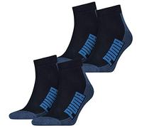 PUMA Unisex Herren Damen Quarter Socken BWT CUSHIONED 4er Pack Schwarz Weiss Blau Rosa 35-38 39-42 43-46 83% Baumwolle, Navy/Grey/Strong Blue, 39/42