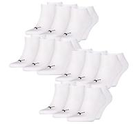 PUMA Unisex Herren Damen Sneaker Socken CUSHIONED 12er Multipack 35-38 39-42 43-46 Schwarz Weiss Blau Grau 83% Baumwolle, Größe:35-38, Packgröße:12 Paar, Farbe:White (002)