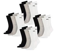 PUMA Unisex Herren Damen Socken SPORT CREW LIGHTWEIGHT 12er Pack 35-38 39-42 43-46 47-49 Schwarz Weiss Grau Blau, White/Grey/Black, 43/46