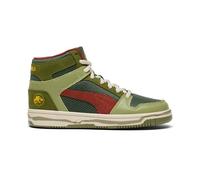 PUMA Unisex-Kinder Rebound Layup Mid Jurassic World Schuhe, Green Moss-Mars Rot-Gelb Sizzle, 4 Big Kid