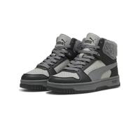 Sneakerboots PUMA "REBOUND SLAM MID COZY JR", Mädchen, Gr. 36, grau (gray echo, slate sky, puma schwarz), Synthetik, Schuhe Sneakerboots, Winterschuhe, Schnürboots, Sneaker (13895510-36) gray echo, sl