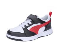 Sneaker PUMA "REBOUND V6 LO AC+ PS", Mädchen, Gr. 31, puma weiß, for all time rot, puma schwarz, Synthetik, Schuhe Sneaker, knöchelhoher Schnitt, mit Klettverschluss, mit Gummilaufsohle (17770329-31)