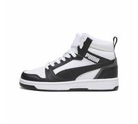 PUMA Unisex Kinder Rebound V6 Mid Jr Sneaker, Puma White Puma Black Shadow Gray, 38.5 EU
