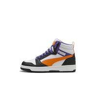 Puma Unisex Kinder Rebound V6 Mid JrSneaker, Puma Weiß Orange Glo Puma Schwarz, 4 UK