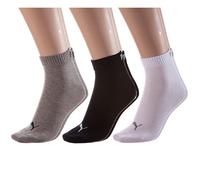 Kurzsocken PUMA "PUMA UNISEX QUARTER PLAIN 3P", Damen, Gr. 35-38, schwarz-weiß (1x schwarz, 1x weiß, 1x grau, meliert), Baumwollmischung, meliert, uni, elastisch, Socken, Atmungsaktiv, Rippenbündchen,
