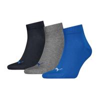 PUMA Unisex Plain Recycled Cotton Quarter Sock, Blue/Grey Melange, 35-38 (3er Pack)