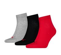 Puma Quartersocken Unisex – Plain – 3er-Pack – Schwarz/Rot – Gr. 39-42