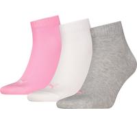 PUMA Unisex Quartersocken, 3er Pack - Quarter Plain 3P, Logo, einfarbig Grau/Weiß/Rosa 35-38