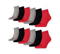 PUMA unisex Quarter Sportsocken Kurzsocken Socken 271080001 12 Paar, Farbe:Mehrfarbig, Menge:12 Paar (4x 3er Pack), Größe:39-42, Artikel:271080001-232 black/red